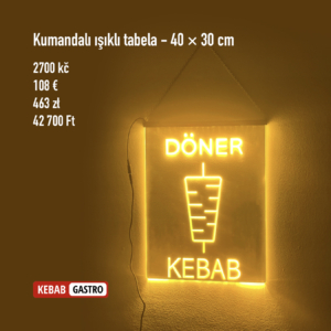 Světelná cedule 40 × 30 cm s nápisem pro kebab shop, žlutá barva